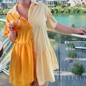 Two-Tone Yellow Button-Up Dress